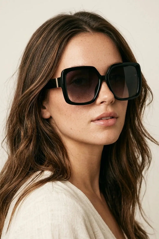 Black Oversize Square Frame Gradient Lens Sunglasses - BLACK / ONE - Sunglasses