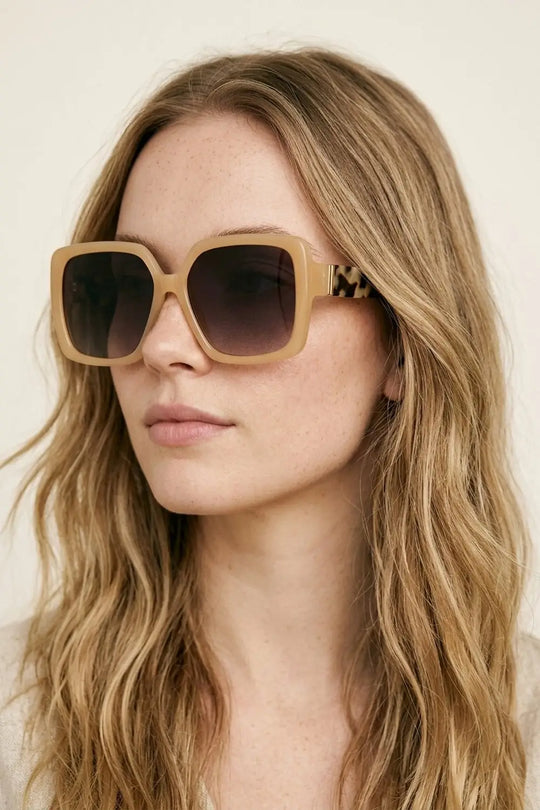 Camel Square Frame Gradient Lens Oversize Sunglasses - BEIGE / ONE - Sunglasses