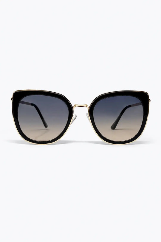 Black Gradient Lens Gold Trim Oversize Cat Eye Sunglasses - BLACK / ONE - Sunglasses