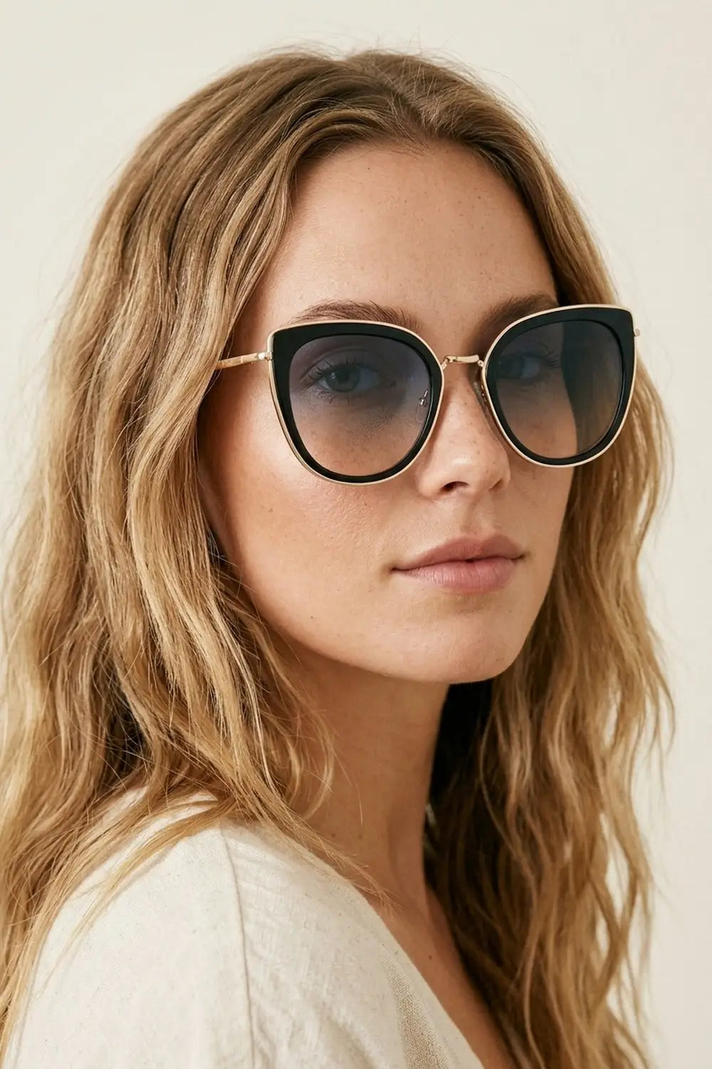 Black Gradient Lens Gold Trim Oversize Cat Eye Sunglasses - BLACK / ONE - Sunglasses