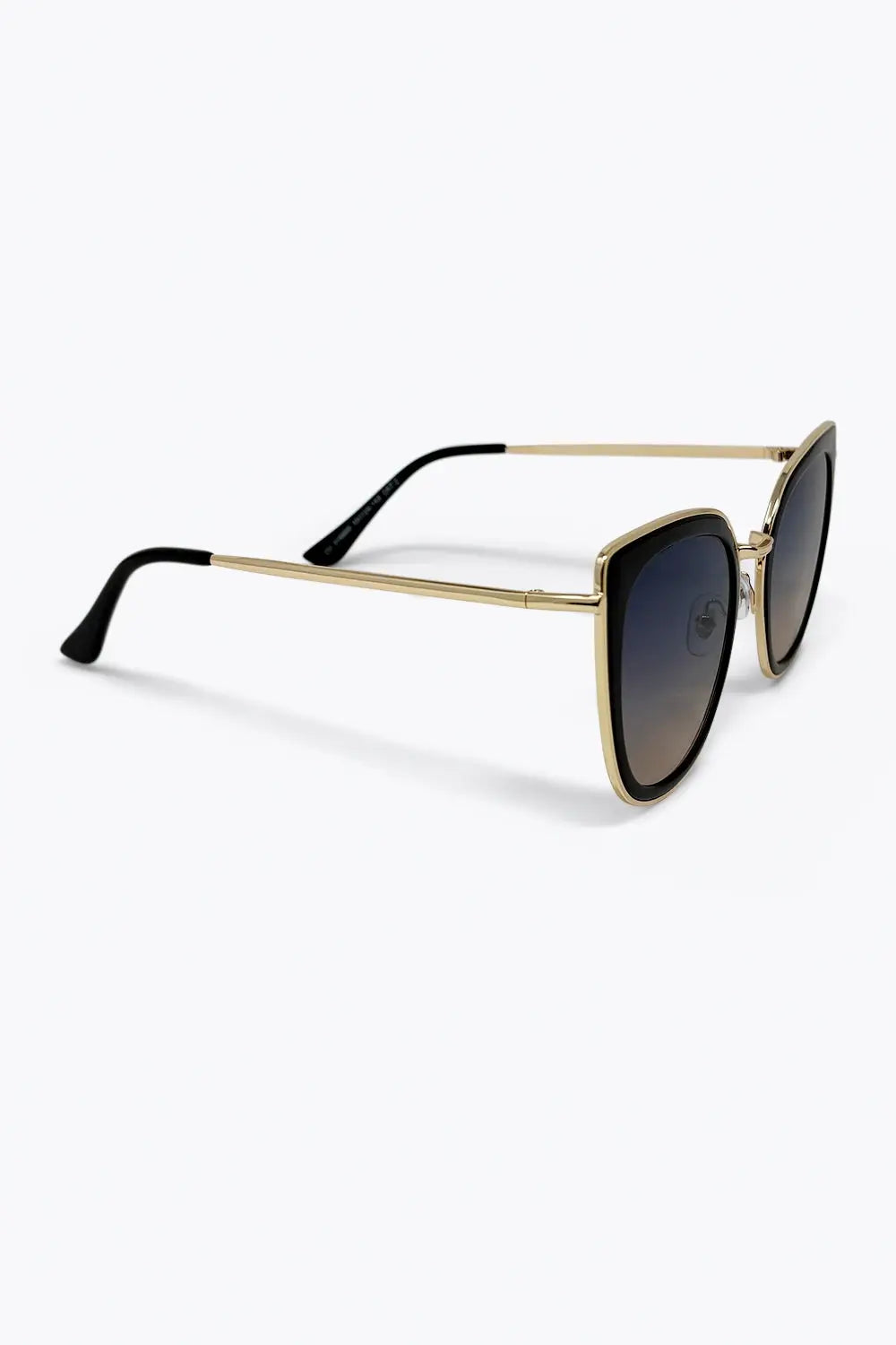 Black Gradient Lens Gold Trim Oversize Cat Eye Sunglasses - BLACK / ONE - Sunglasses