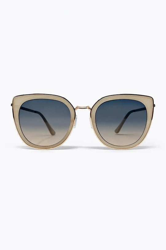 Beige Cat Eye Metal Frame Gradient Oversize Sunglasses - BEIGE / ONE - Sunglasses