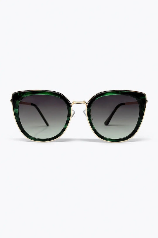 Green Marble Effect Gradient Lens Metal Frame Sunglasses - GREEN / ONE - Sunglasses