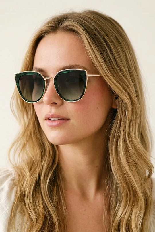Green Marble Effect Gradient Lens Metal Frame Sunglasses - GREEN / ONE - Sunglasses