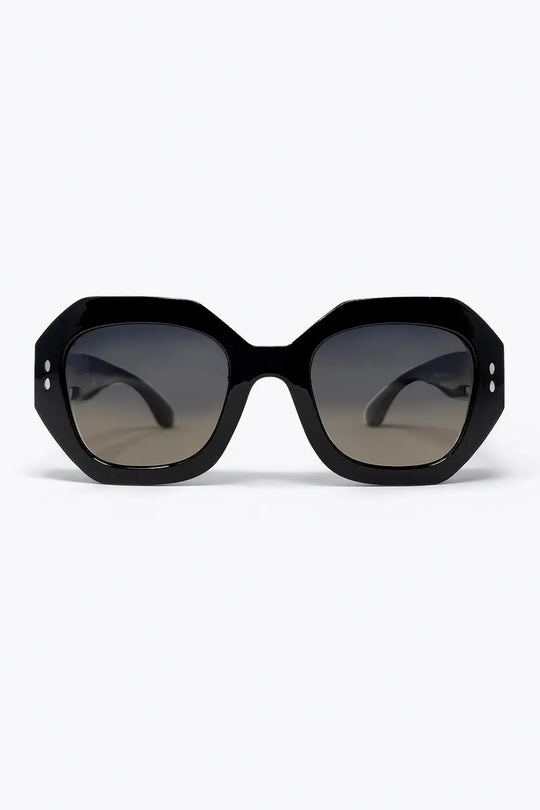 Black Oversize Flat Top Octagon Frame Gradient Sunglasses - BLACK / ONE - Sunglasses