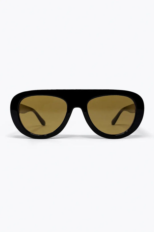 Black Oversize Wide Frame Brown Lens Sunglasses - BLACK / ONE - Sunglasses
