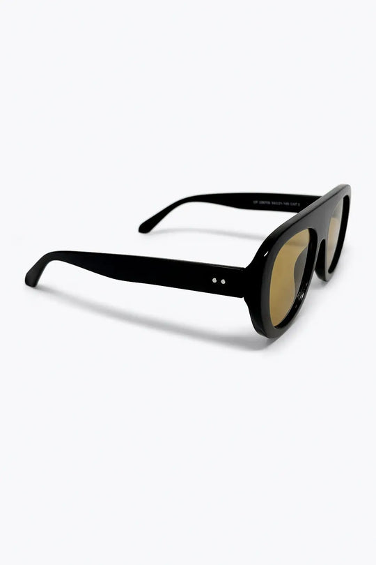 Black Oversize Wide Frame Brown Lens Sunglasses - BLACK / ONE - Sunglasses