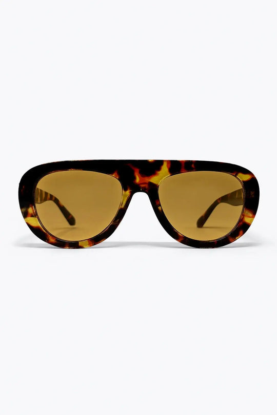 Multicolor Tortoiseshell Amber Lens Oversize Rectangle Sunglasses - BROWN / ONE - Sunglasses