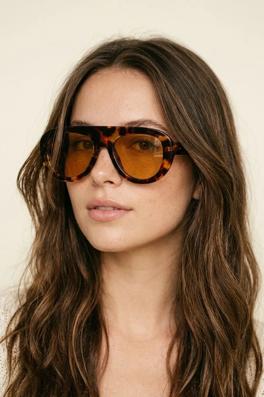 Multicolor Tortoiseshell Amber Lens Oversize Rectangle Sunglasses - BROWN / ONE - Sunglasses