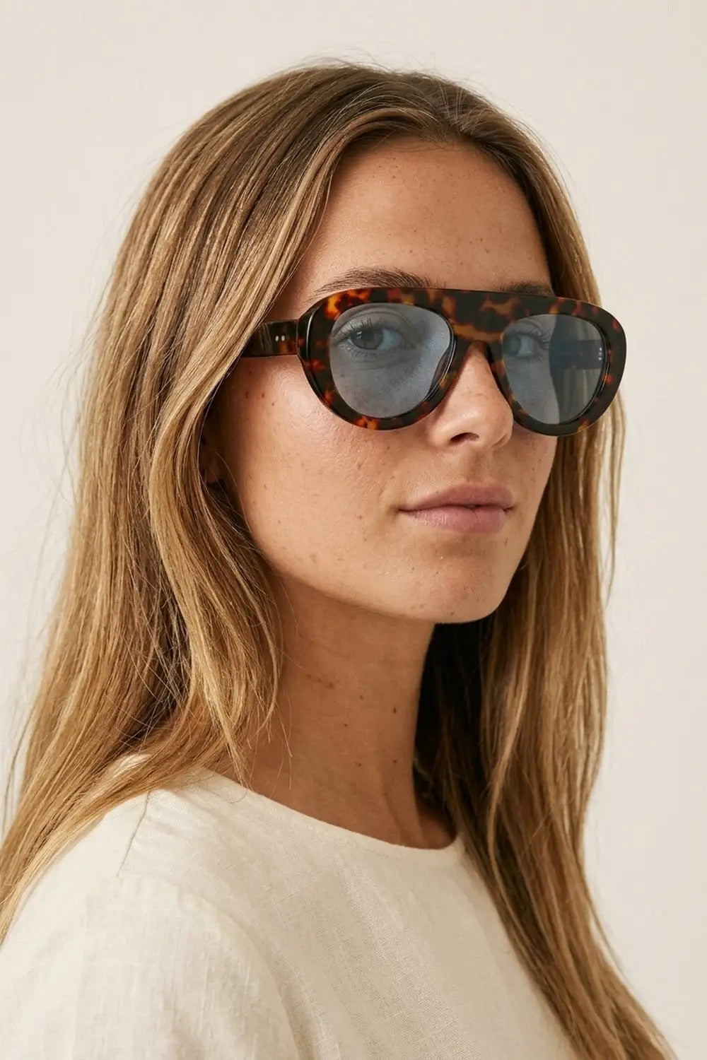 Multicolor Tortoiseshell Oval Frame Blue Lens Sunglasses - BROWN / ONE - Sunglasses