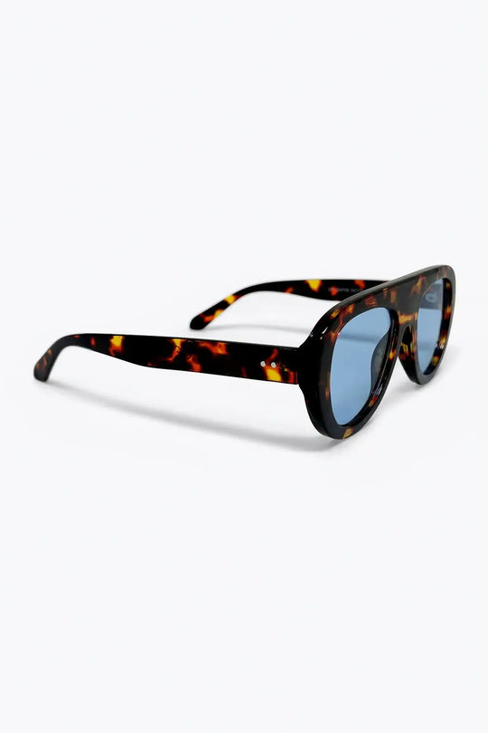Multicolor Tortoiseshell Oval Frame Blue Lens Sunglasses - BROWN / ONE - Sunglasses