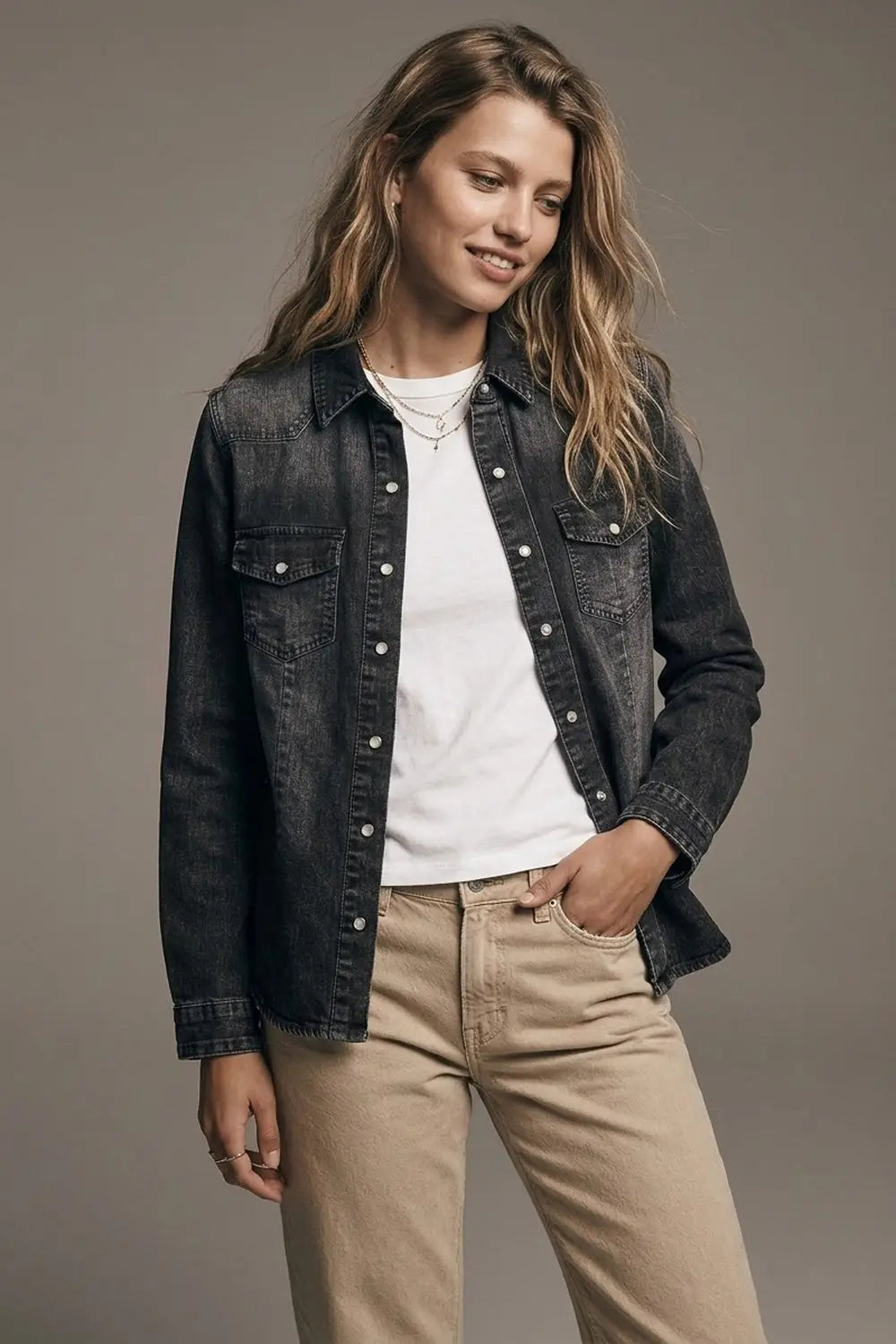 Black Denim Button-Up Shirt in vintage wash - Shirts