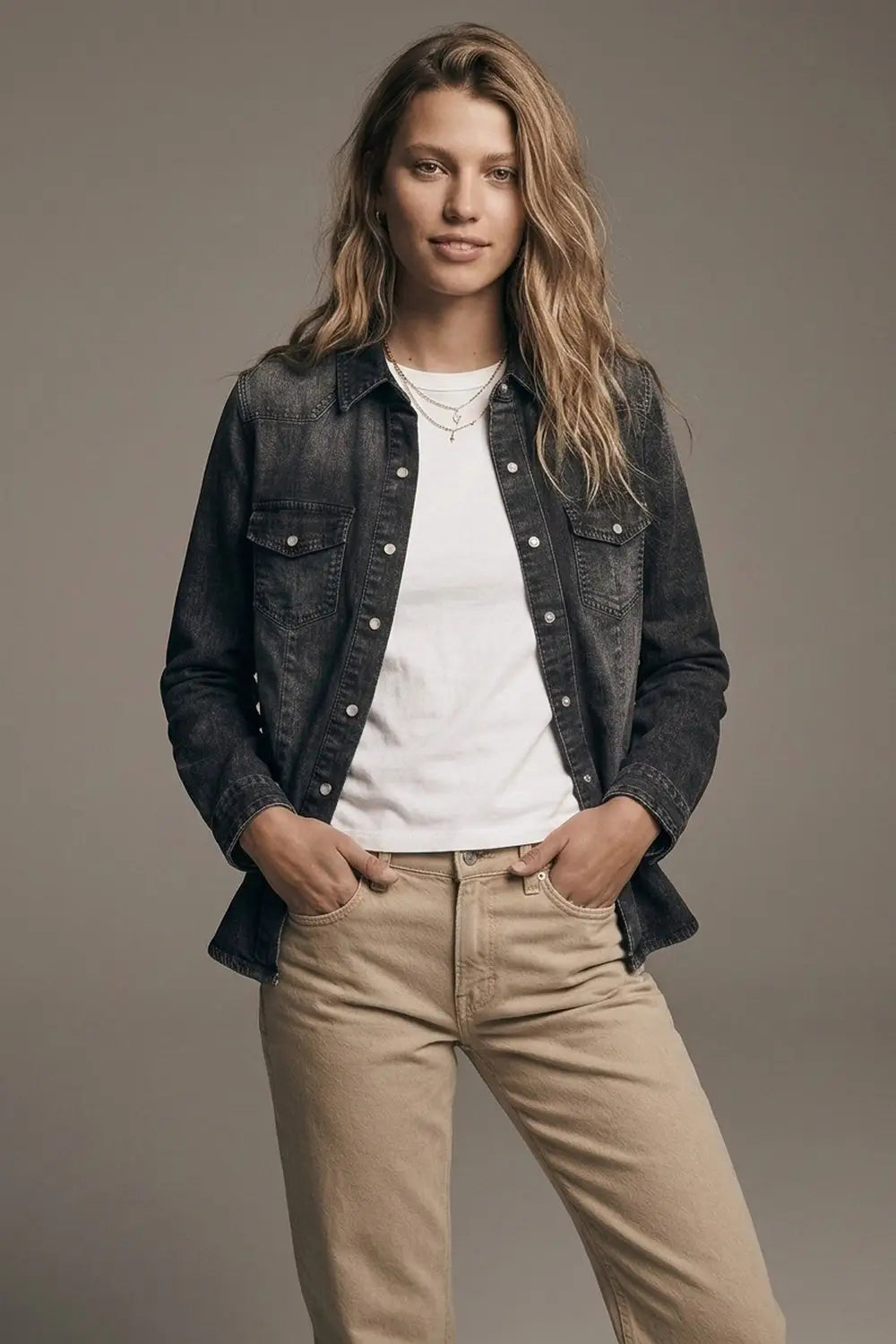 Black Denim Button-Up Shirt in vintage wash - Shirts