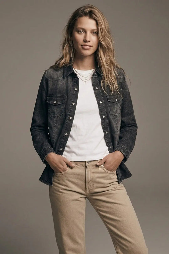 Black Denim Button-Up Shirt in vintage wash - Shirts