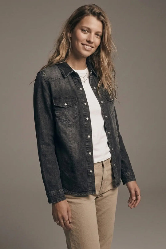 Black Denim Button-Up Shirt in vintage wash - Shirts