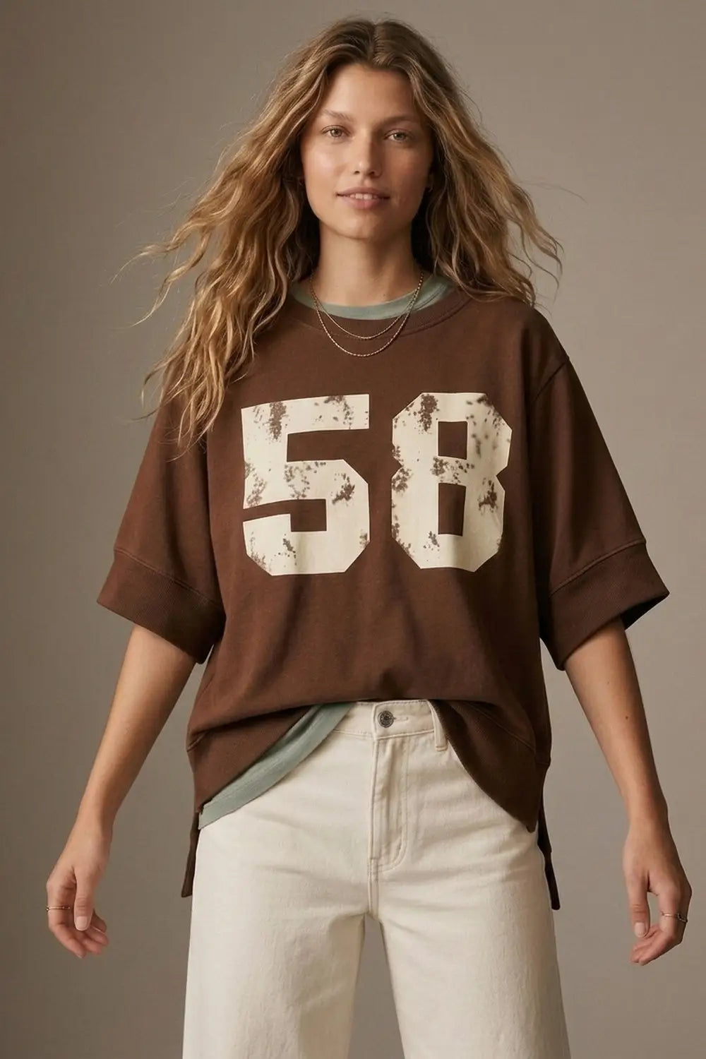 Brown Graphic number 58 sweatshirt with Short Sleeve Relaxed fit - BROWN / ONE - Sweaters