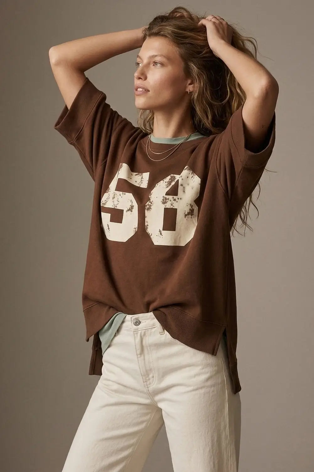 Brown Graphic number 58 sweatshirt with Short Sleeve Relaxed fit - BROWN / ONE - Sweaters