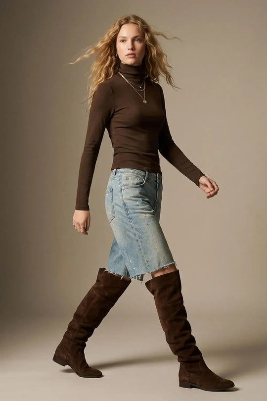 Brown Turtleneck t-shirt in soft stretch fabric - T-Shirts