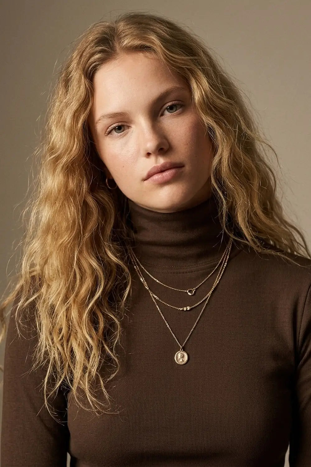 Brown Turtleneck t-shirt in soft stretch fabric - T-Shirts