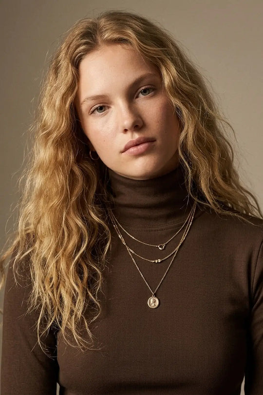Brown Turtleneck t-shirt in soft stretch fabric - T-Shirts