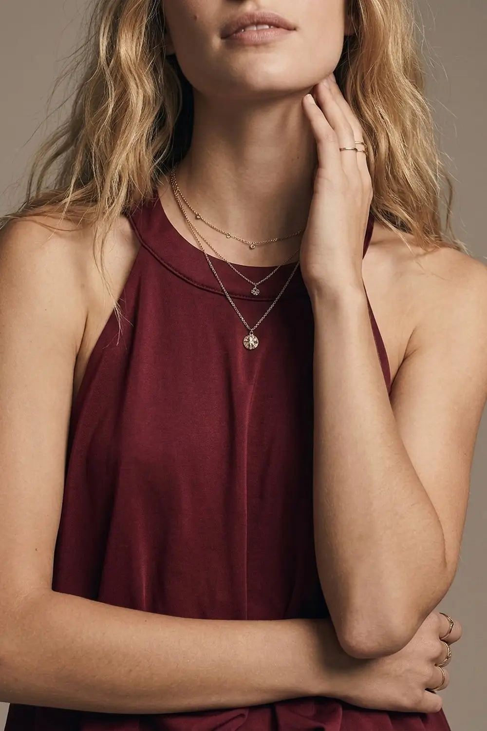 soft stretch fabric Halter Neck Maxi Dress in Burgundy - Dresses