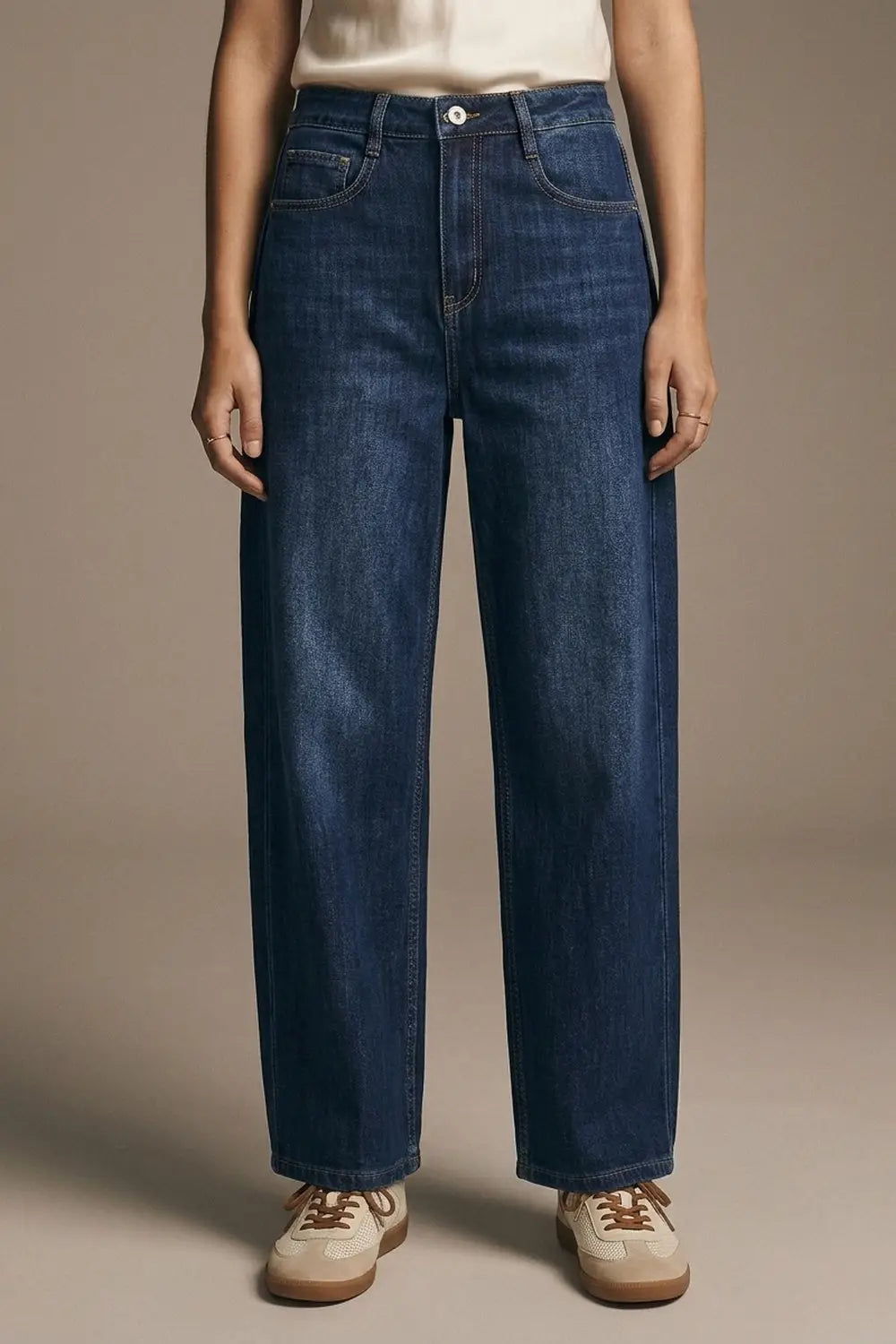 Wide Leg Jeans With Side Dart Detail in Deep Blue