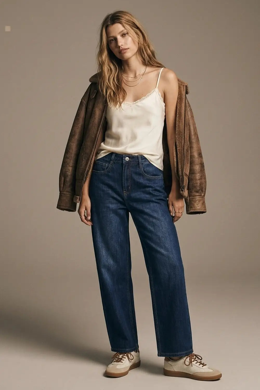 Wide Leg Jeans With Side Dart Detail in Deep Blue