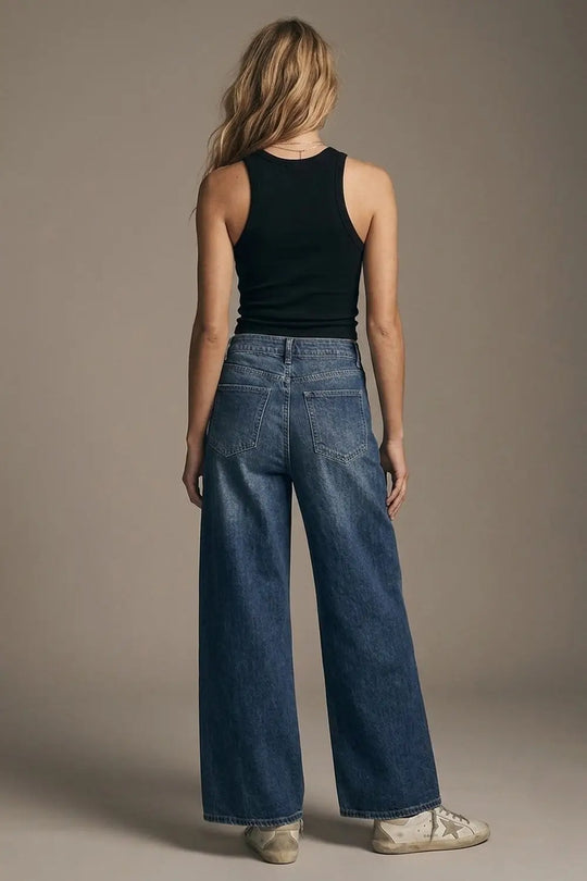 Extra Wide Leg Jeans In Mid Wash with side pockets
