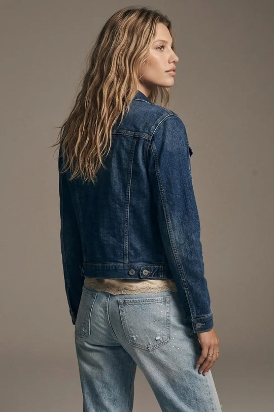 Cropped denim jacket in darkwash blue - Jackets