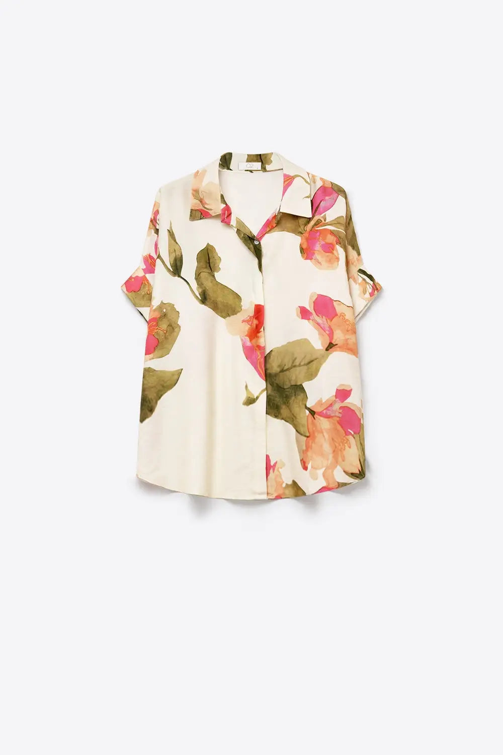 Cream Floral Print Lightweight Woven shirt with Short Sleeve - PINK / ONE - Shirts