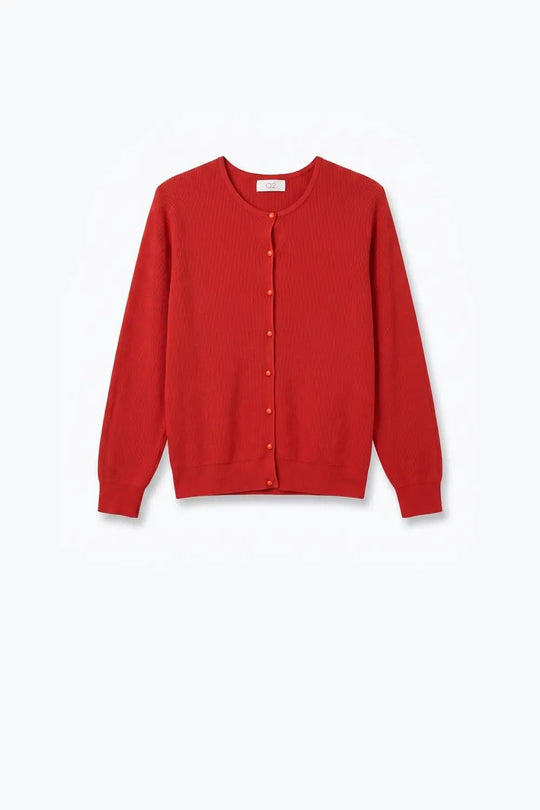 Red soft Knit Button Front Crew Neck Regular Fit Cardigan - RED / ONE - Cardigans