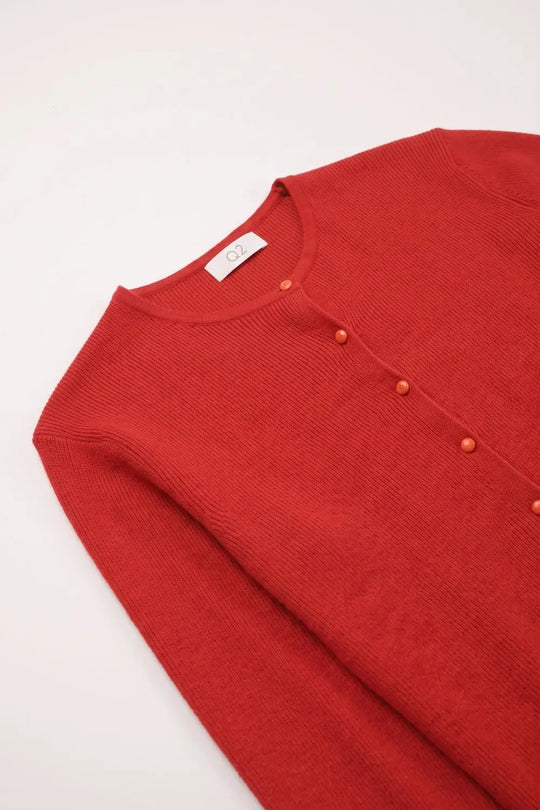 Red soft Knit Button Front Crew Neck Regular Fit Cardigan - RED / ONE - Cardigans