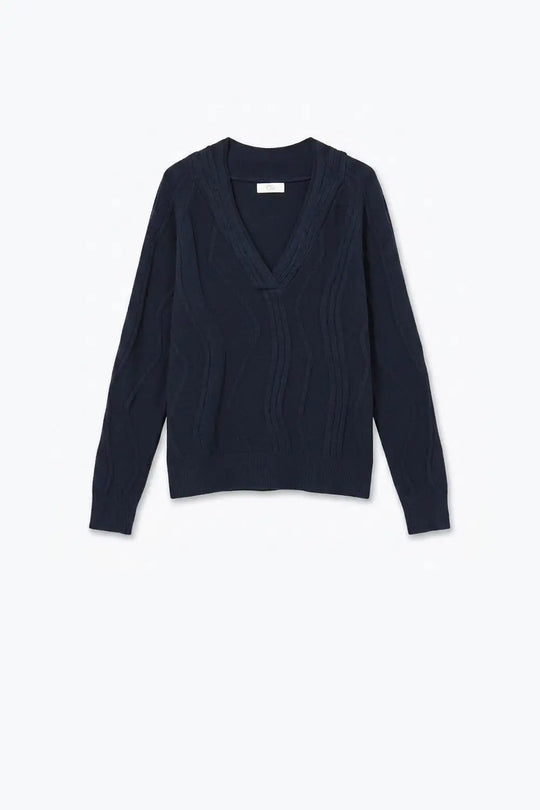 Textured Wave-Knit V-Neck Sweater in navy - NAVY / ONE - Sweaters