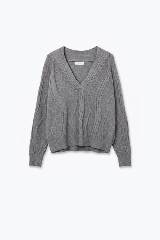 Textured Wave-Knit V-Neck Sweater in grey - GRAY / ONE - Sweaters