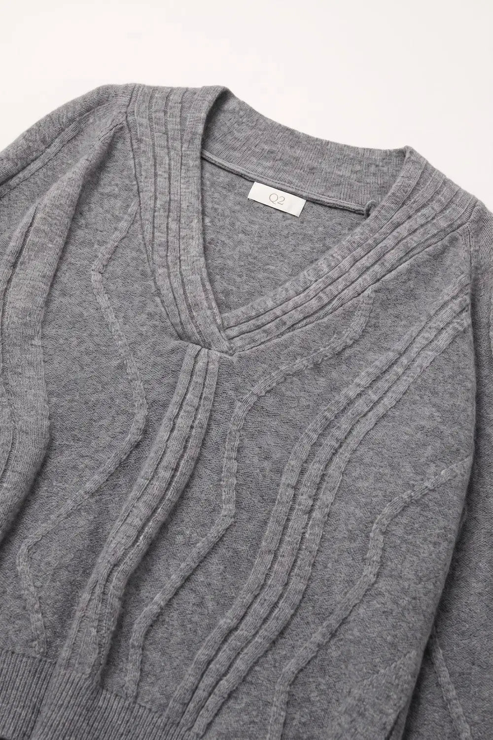 Textured Wave-Knit V-Neck Sweater in grey - GRAY / ONE - Sweaters