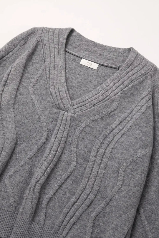 Textured Wave-Knit V-Neck Sweater in grey - GRAY / ONE - Sweaters