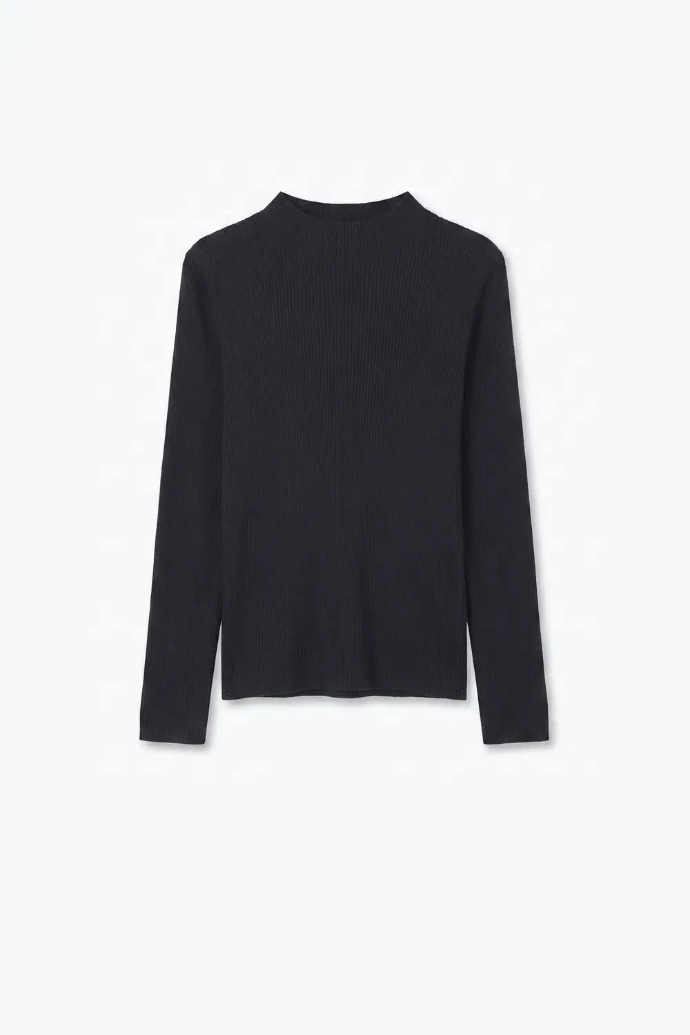 Fine Ribbed Merino Wool Sweater in navy with Mock neck