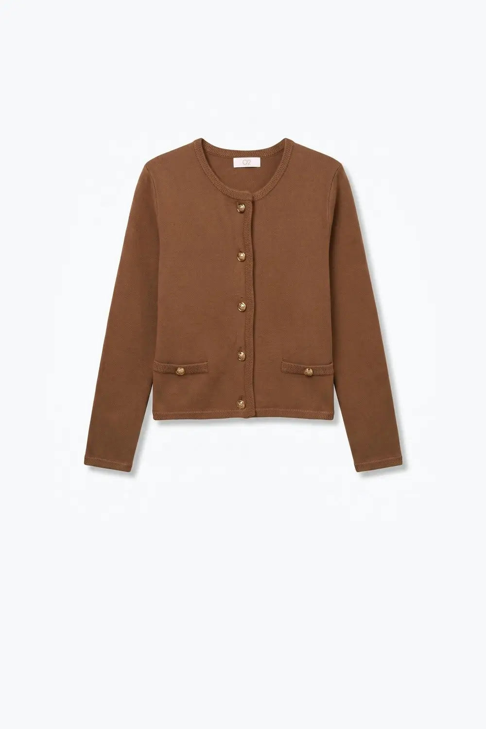 Brown Fine Knit Gold Button Cropped Cardigan Sweater - CAMEL / ONE - Cardigans