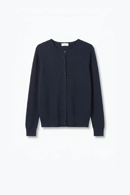Navy soft Knit Crew Neck Button Front Cardigan - NAVY / ONE - Cardigans