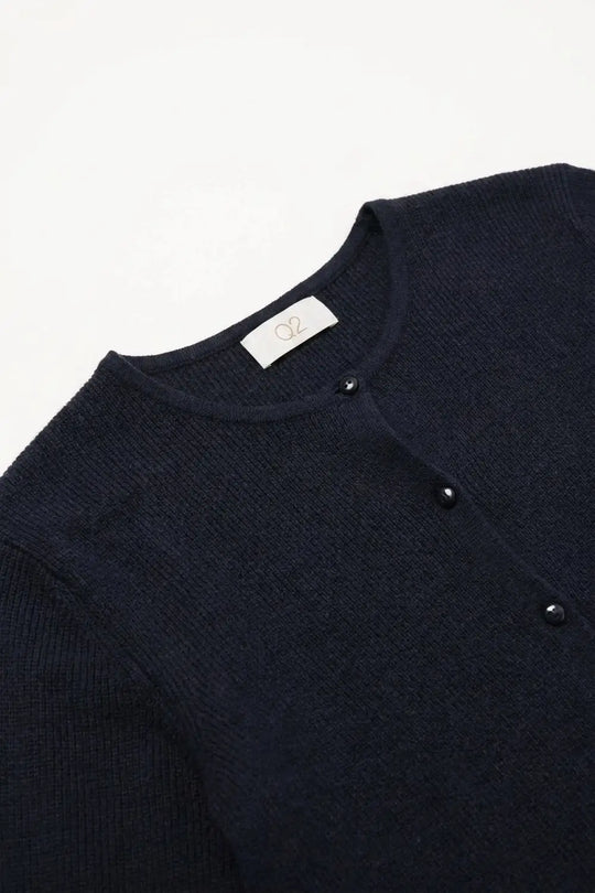 Navy soft Knit Crew Neck Button Front Cardigan - NAVY / ONE - Cardigans