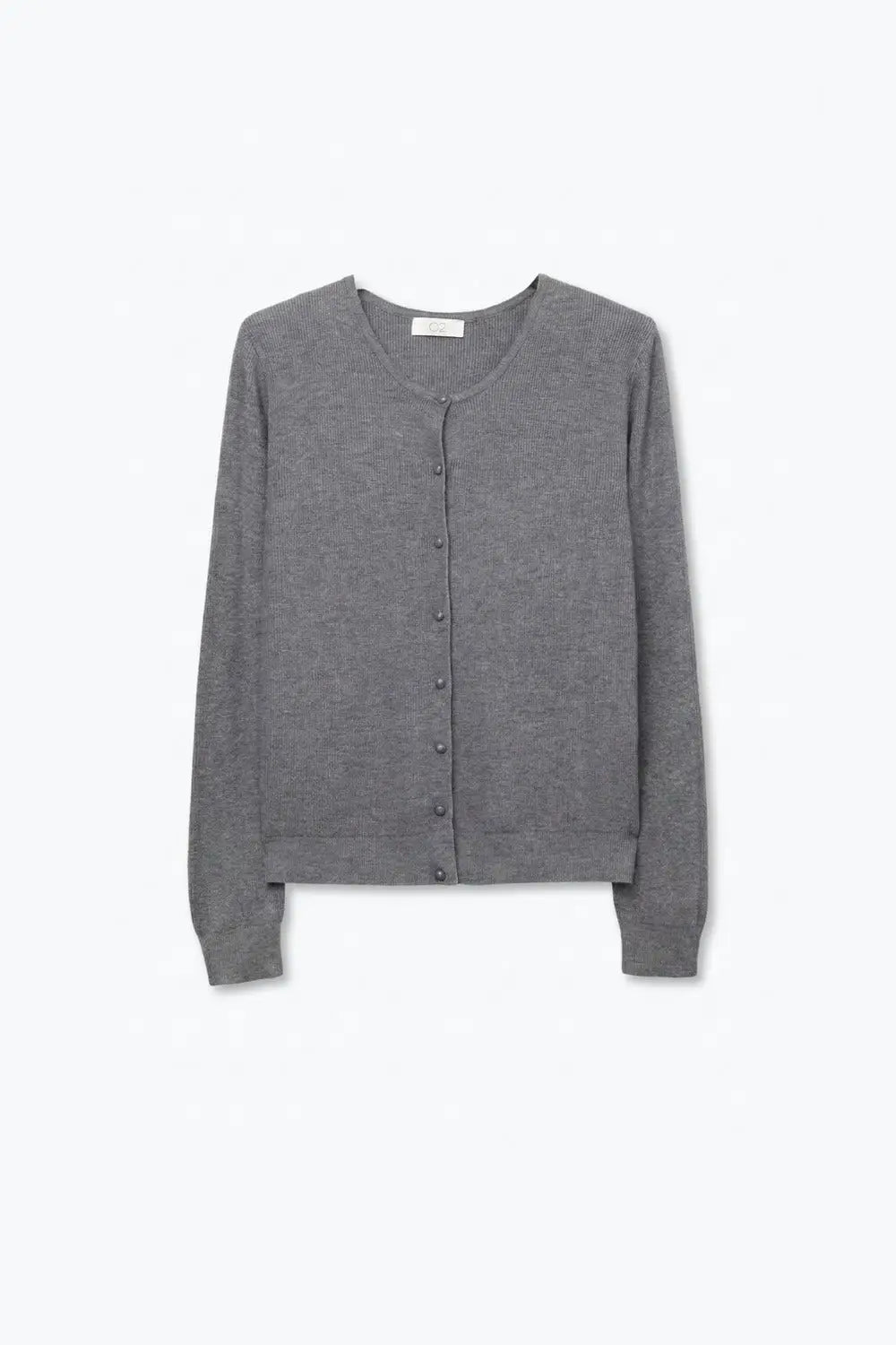 Grey Ribbed Knit Button Front Crew Neck Cardigan - GRAY / ONE - Cardigans