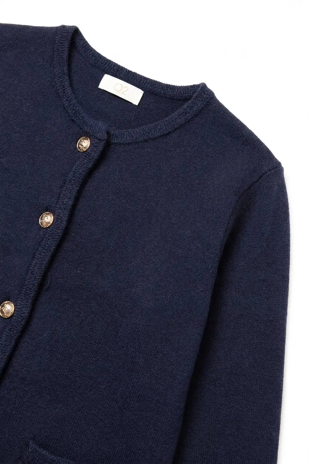 Navy Fine Knit Gold Button Cropped Cardigan Sweater - NAVY / ONE - Cardigans