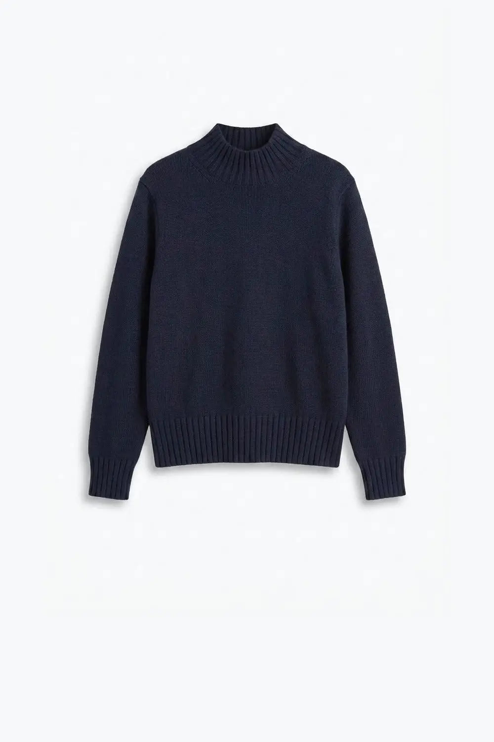 Navy chunky Knit Ribbed High Collar Long Sleeve Sweater