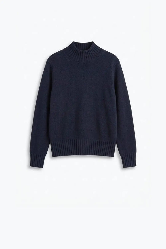 Navy chunky Knit Ribbed High Collar Long Sleeve Sweater