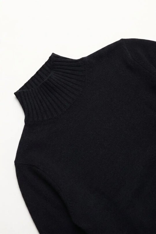 Navy chunky Knit Ribbed High Collar Long Sleeve Sweater