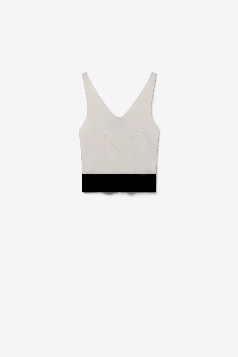White Ribbed Knit Contrast Hem V-Neck Cropped Tank Top - WHITE / ONE - Tops