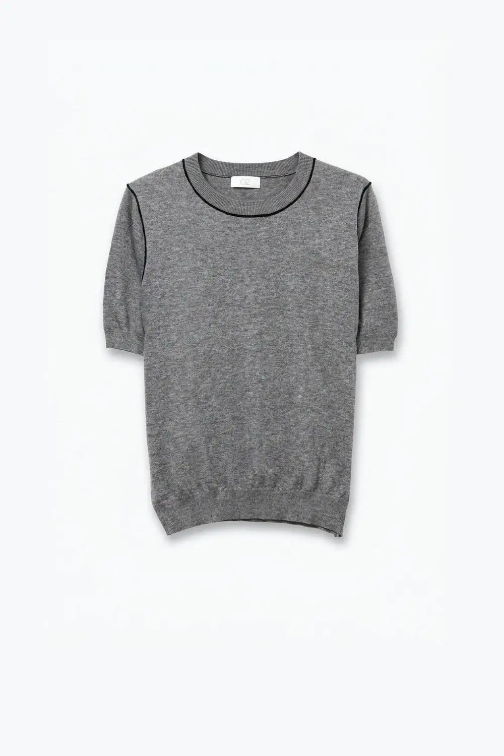 Grey Fine Knit Contrast Seam Crew Neck Short Sleeve sweater - GRAY / ONE - Sweaters