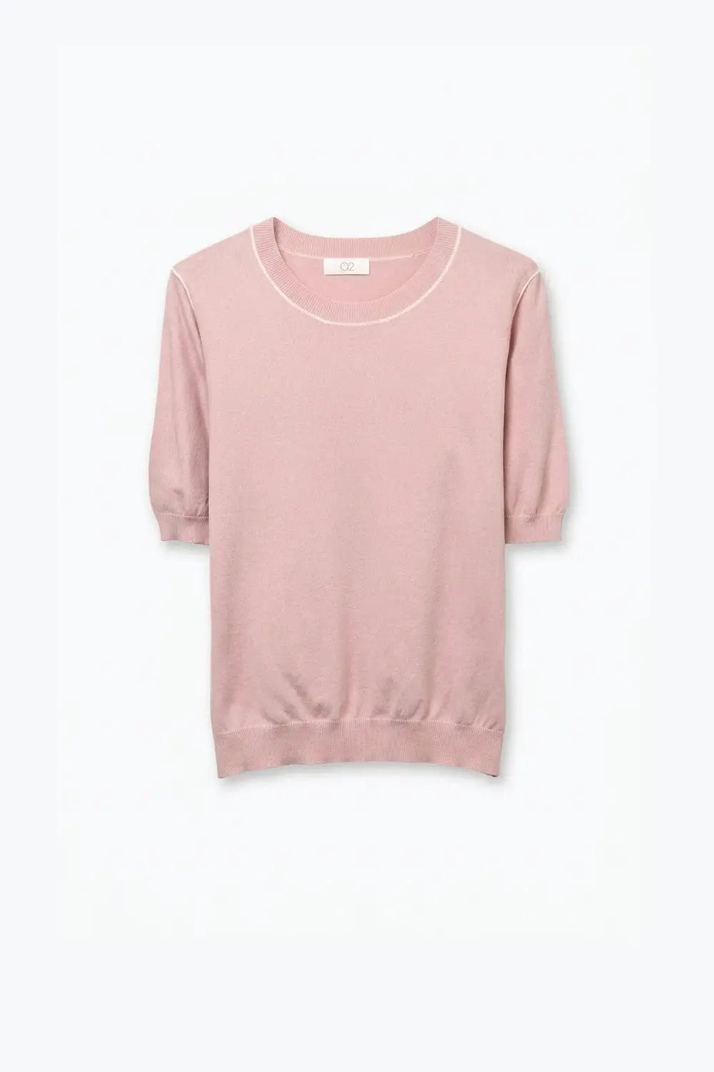 Pink Fine Knit Contrast Seam Short Sleeve Sweater - PINK / ONE - Sweaters