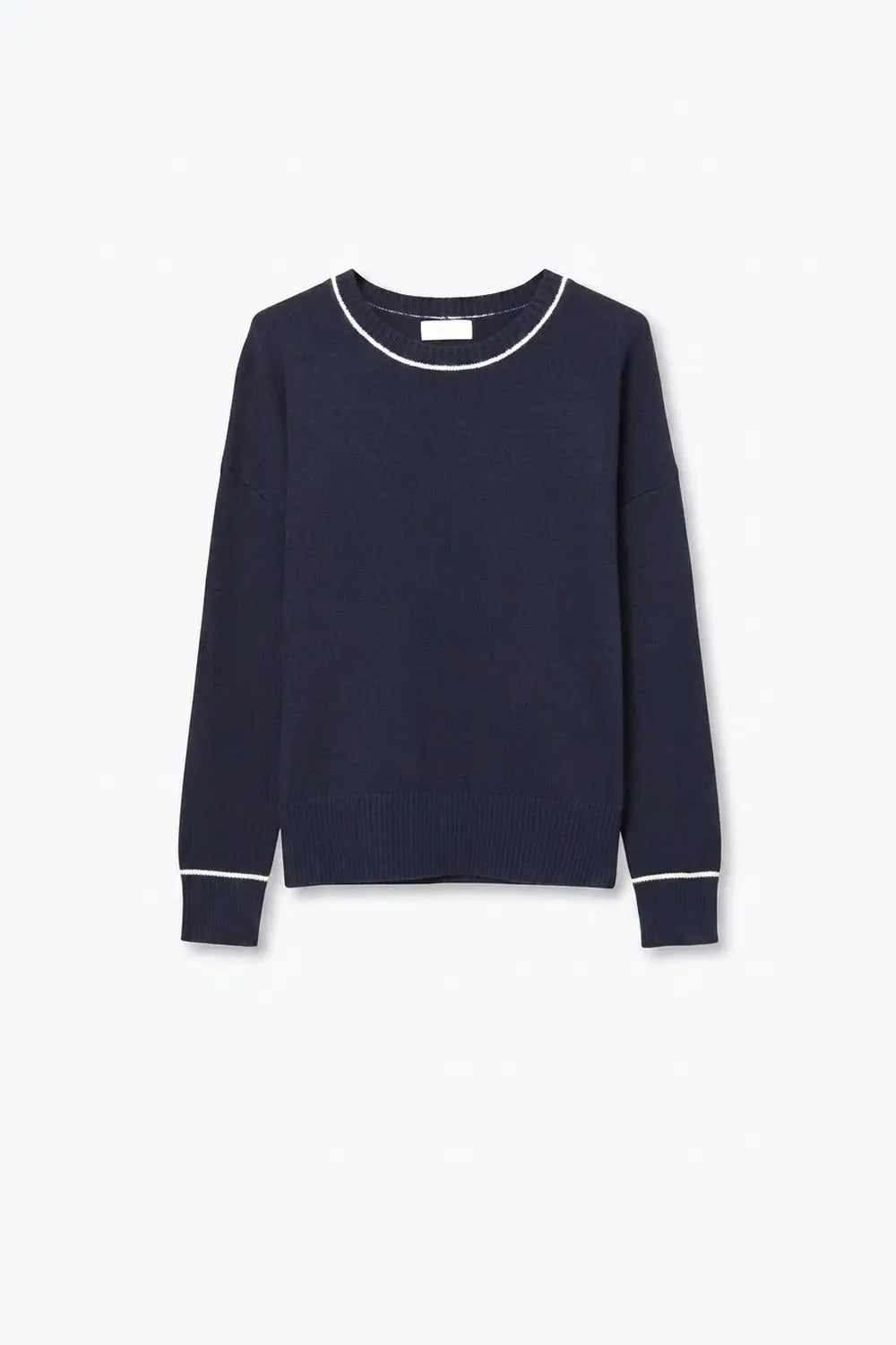 Navy warm Knit Contrast Trim Crew Neck Sweater