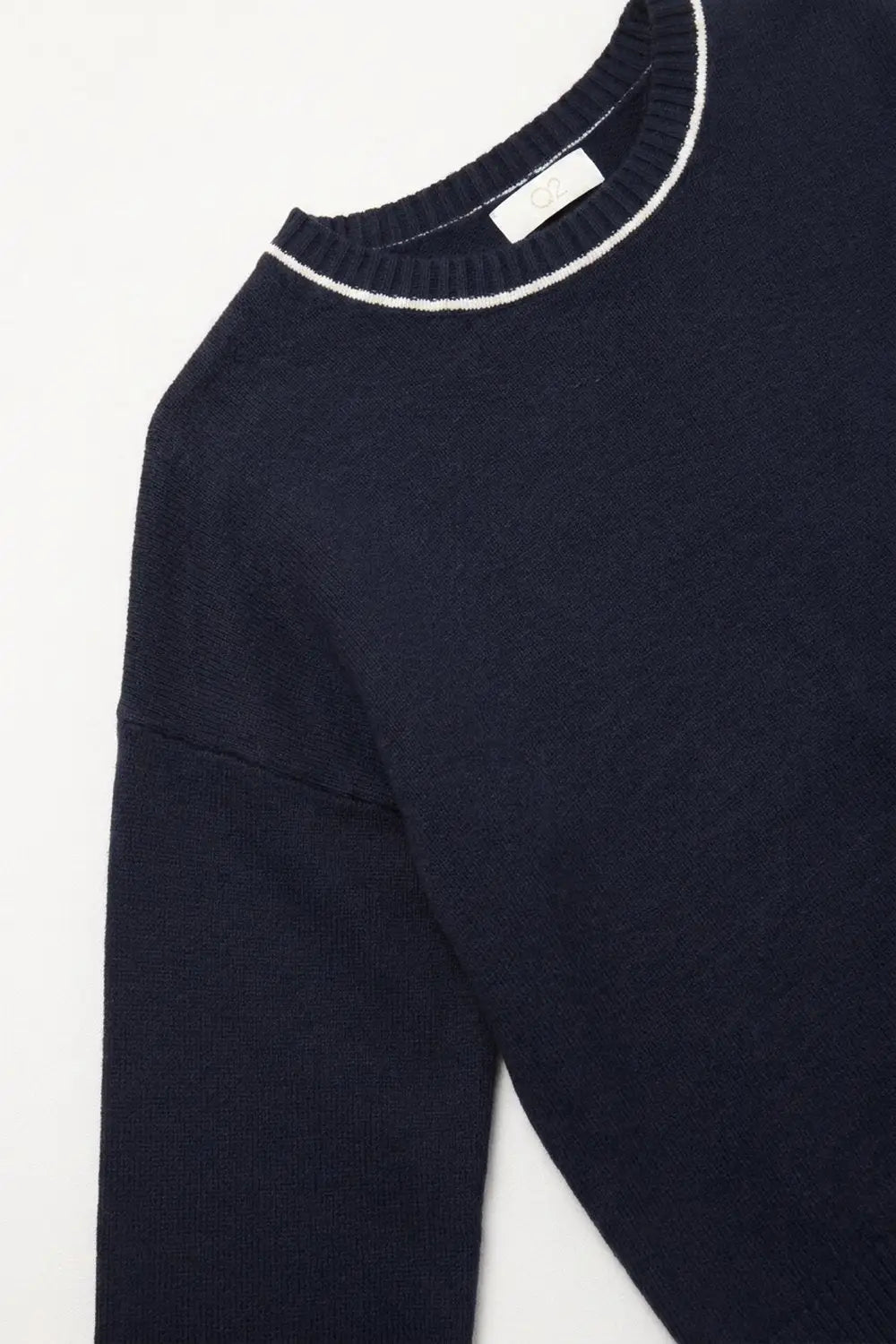 Navy warm Knit Contrast Trim Crew Neck Sweater